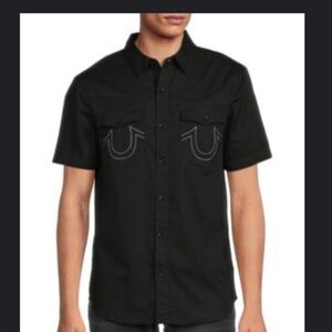 True Religion Horse Shoe Short Sleeve Black Button Down Shirt Small